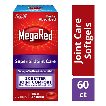 Omega-3 Krill Oil and Joint Supplement - Megared Joint Care 60 softgels - EPA/DHA fatty acids, Antioxidants, Hyaluronic acid, No fishy burp aftertaste as with Fish Oil MegaRedBuy Supplements Australia