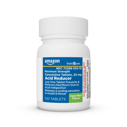 Amazon Basic Care Maximum Strength Famotidine 20mg Tablets, Acid Reducer, Prevents & Relieves Heartburn, Acid Indigestion, Cool Mint, 100 Count Amazon Basic Care buy supplements Au