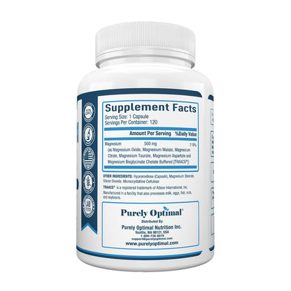 Purely Optimal Magnesium Complex - 6 Forms Magnesium Glycinate, Citrate & Malate - Sleep Support, Stress Relief, Muscles, Heart Health & Relaxation - Magnesium Supplement for Women & Men, 120 Caps Purely Optimal buy supplements Au