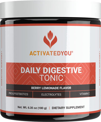 ACTIVATEDYOU Daily Digestive Tonic Kombucha - Support Healthy Digestion & Youthful, Long-Lasting Energy- Prebiotic Fiber, Probiotics, Postbiotics, Vitamin C, Berry Lemonade Flavor (30 Servings) ACTIVATEDYOU buy supplements Au