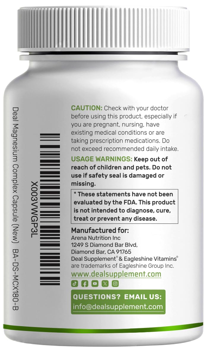 Magnesium Complex 500mg, 240 Veggie Capsules – 10-in-1 Glycinate, Citrate, Malate, Oxide, & More – 100% Chelated for Easy Absorption – Essential Mineral Supplement – Non-GMO DEAL SUPPLEMENT buy supplements Au