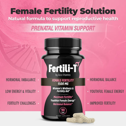 Fertili-t Female (90 Caps) Natural Fertility Support, Hormonal Balance & Prenatal Vitamins for Women, Conception Support, Natural Fertility Supplement with Aguaje & Red Maca (30-Day Supply) (1) AURA VITAMINS buy supplements Au