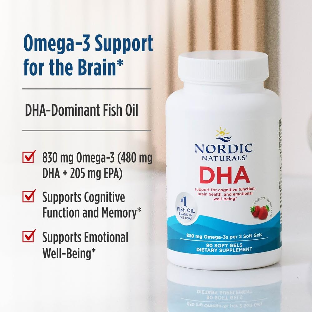 Nordic Naturals DHA, Strawberry - 90 Soft Gels - 830 mg Omega-3 - High-Intensity DHA Formula for Brain & Nervous System Support - Non-GMO - 45 Servings Nordic NaturalsBuy Supplements Australia