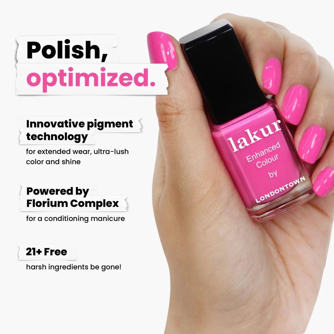 LONDONTOWN Lakur Nail Polish – Pink & Purple Shades, Berry Punch, 0.4 Fl Oz, Long-Lasting, Streak-Free, Chip-Resistant