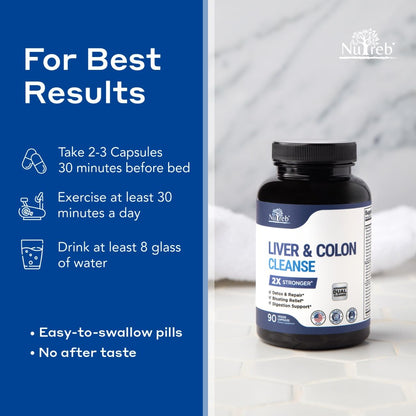 Nutreb Liver & Colon Cleanse - 2X Stronger - Liver Cleanse Detox & Repair - Colon Cleanser & Detox - Premium Milk Thistle Supplement