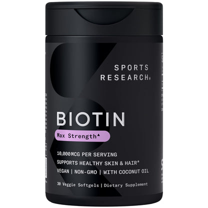 Sports Research® Biotin 10,000mcg with Organic Coconut Oil - Biotin (Vitamin B7) for Healthy Skin and Hair Support* - for Women and Men - Vegan, Non-GMO, Gluten & Soy-Free - 30 Veggie Softgels Sports Research buy supplements Au