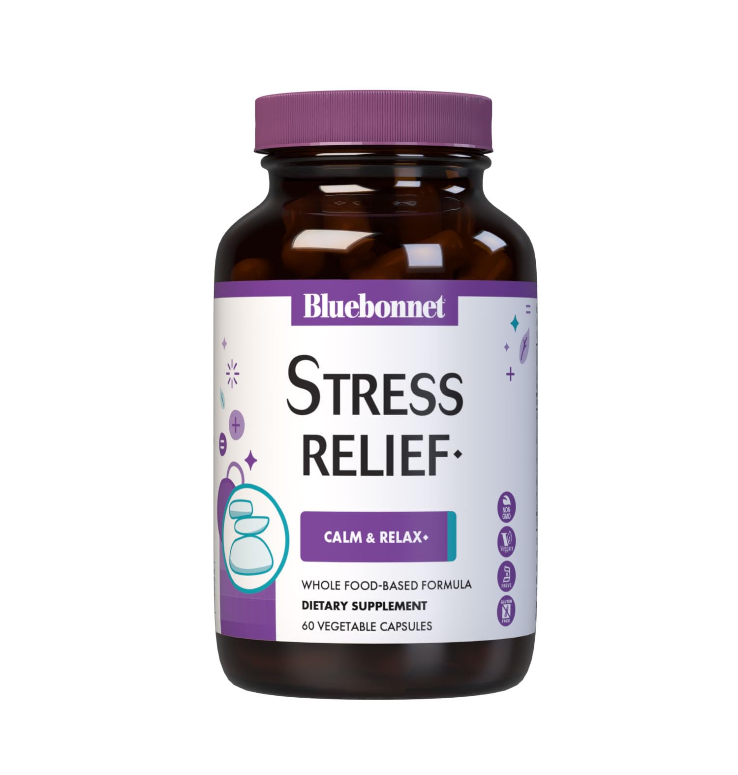 BlueBonnet Targeted Choice Stress Relief Whole Food Based Ashwagandha Extract, L-Theanine, Lemon Balm, Rhodiola Relaxing Calm Mood Supplement for Women & Men - Non-GMO, Vegan - 60 Vegetable Capsules BlueBonnetBuy Supplements Australia