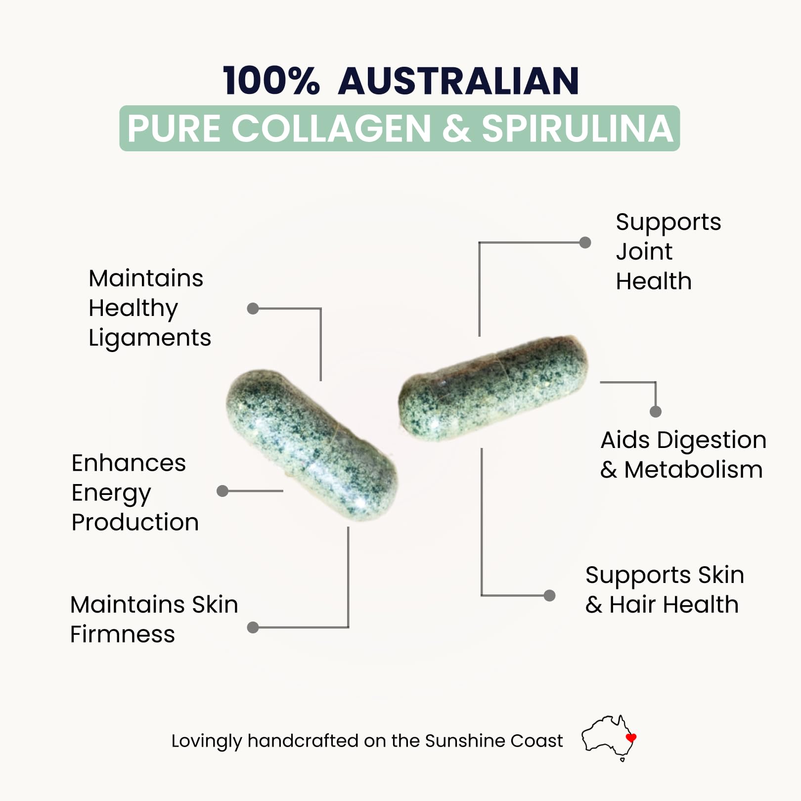 Organic Collagen Australia Pure Collagen & Spirulina Capsules – Antioxidant-Rich Supplement for Skin Elasticity, Joint Health, Metabolism Support & Energy (120 Capsules) Organic Collagen Australia buy supplements Au