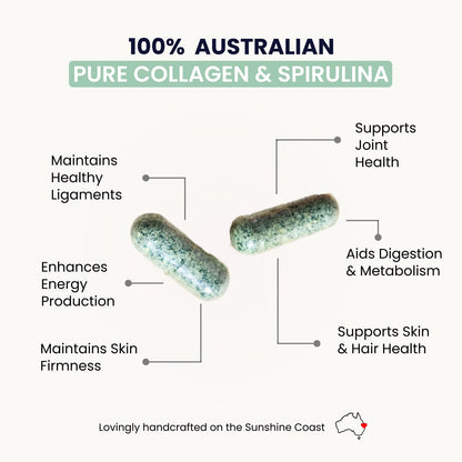 Organic Collagen Australia Pure Collagen & Spirulina Capsules – Antioxidant-Rich Supplement for Skin Elasticity, Joint Health, Metabolism Support & Energy (120 Capsules) Organic Collagen Australia buy supplements Au