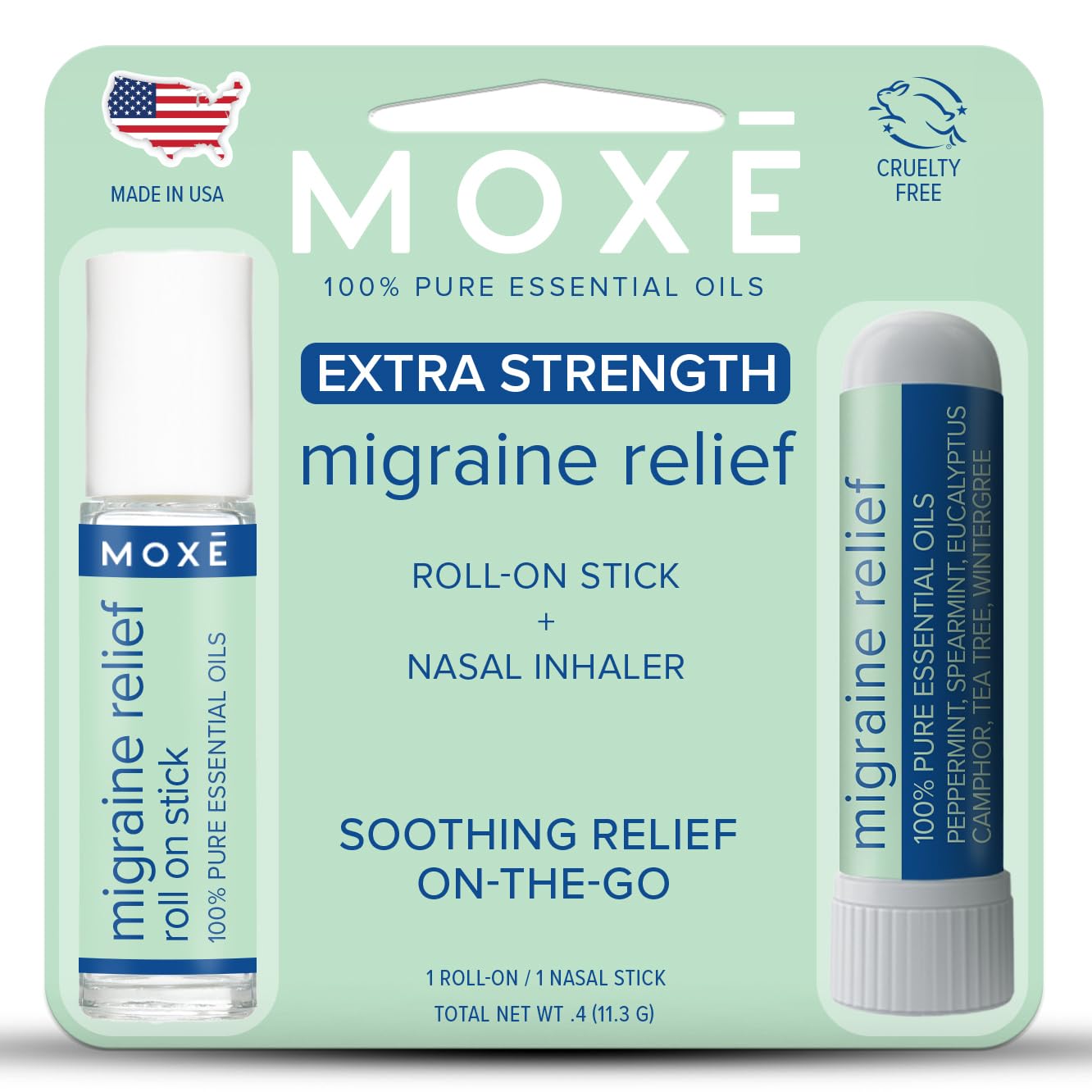 MOXE Migraine Rollon Stick & Nasal Inhaler, Fast Cooling Comfort for Headaches & Tension, Non-Medicated Soothing Vapors, Peppermint, Eucalyptus, and Other Essential Oils, Metal Roller, Made in USA MOXEBuy Supplements Australia