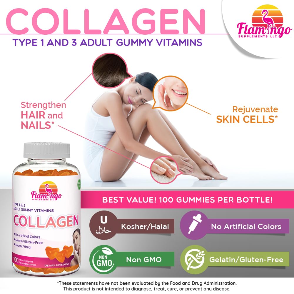 Collagen Gummies- Natural Marine Collagen for Women, and Men- Collagen Supplements for Skin Hair, Nails- Hydrolyzed Type 2 & 1 3- Replace Pills and Powders - No Gelatin, Kosher, Halal- 100 Ct. Flamingo Supplements buy supplements Au
