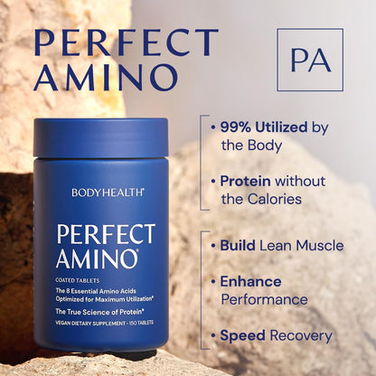 BodyHealth PerfectAmino (150 ct) Easy to Swallow Tablets, Essential Amino Acids Supplement with BCAAs, Vegan Protein for Pre/Post Workout & Muscle Recovery with Lysine, Tryptophan, Leucine, Methionine BodyHealth buy supplements Au
