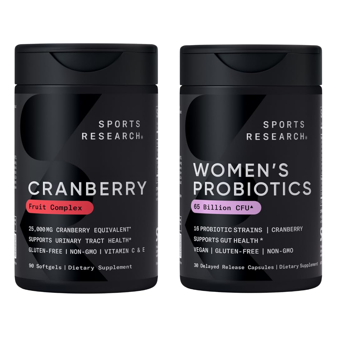 Sports Research® Supplements for Women Pack - Women's Probiotics with Prebiotics 65 Billion CFU (30 Capsules) and Cranberry Fruit Complex Supplement (90 Softgels) Sports Research buy supplements Au