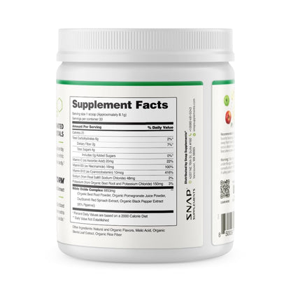 Snap Supplements Organic Beet Root Powder Nitric Oxide Supplement for Men & Women, Red Spinach & Pomegranate, Supports Healthy Energy & Blood Pressure Already