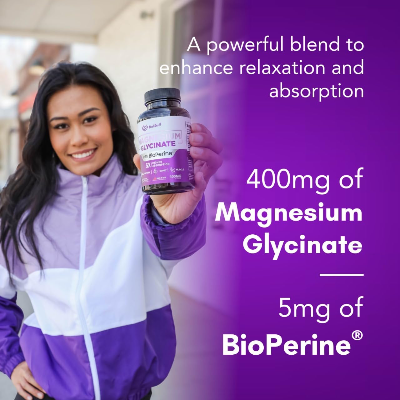 Pure Magnesium Glycinate 400mg - 5X Higher Absorption - Support Stress Relief, Sleep, Bone Health - 100% Chelated - Pure Magnesium Supplement