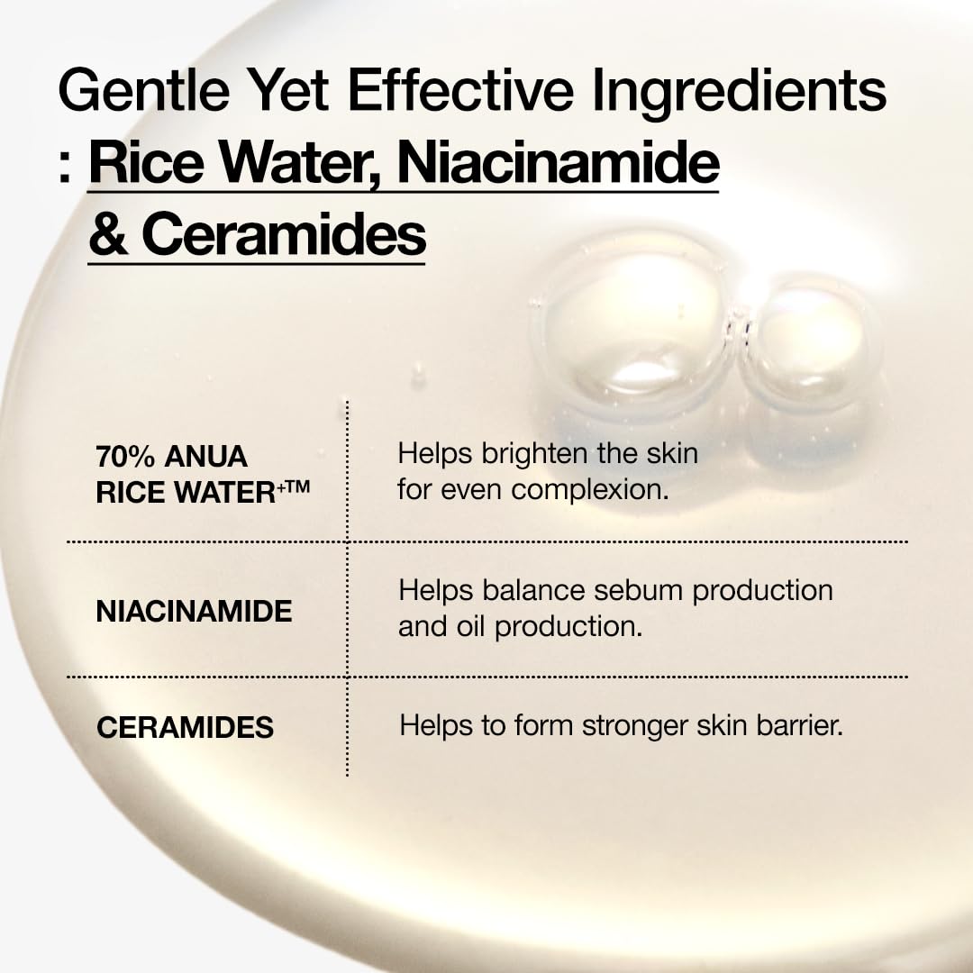 Anua Rice 70 Glow Milky Toner, Glass & Dewy Skin, Hydrating & Barrier Care, Rice Water