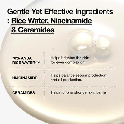 Anua Rice 70 Glow Milky Toner, Glass & Dewy Skin, Hydrating & Barrier Care, Rice Water