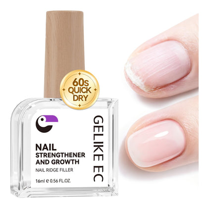 Gelike EC Nail Strengthener and Hardener Polish: Clear Fast Dry Nail Growth Treatment Ridge Filler for Peeling and Weak Nails Long Lasting