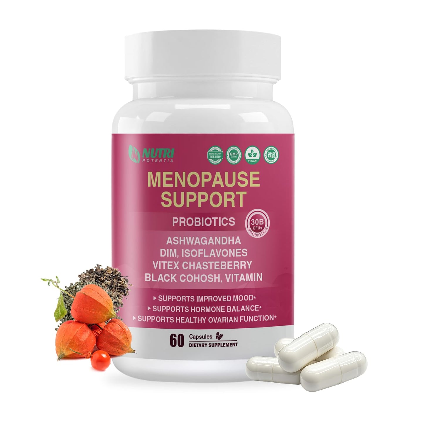 Menopause Supplements for Women with Probiotics, DIM, Black Cohosh, Chasteberry & Soy Isoflavones Support Hormone Balance & Helps Relieve Hot Flashes, Night Sweats - 60 Servings (Made & Tested in USA) NUTRI POTENTIA buy supplements Au