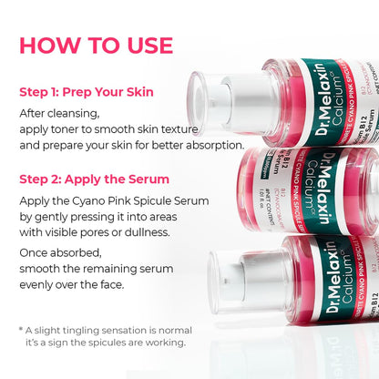 Dr.Melaxin Cyano Pink Spicule Niacinamide Serum – Vitamin B12 Pore Minimizer, Liquid Microneedle Facial Treatment