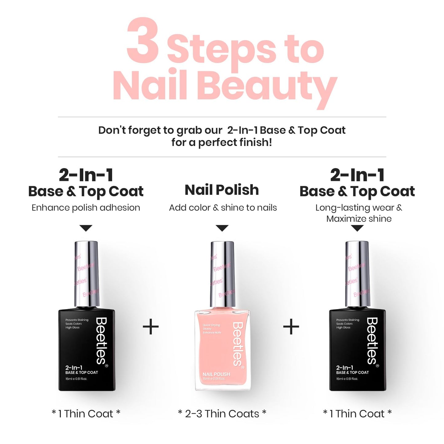 Beetles Nail Strengthener and Growth - 2 In 1 Nude Pink Nail Polish Nail Concealer Fast Dry Quick Jelly Natural Nail Strengthener