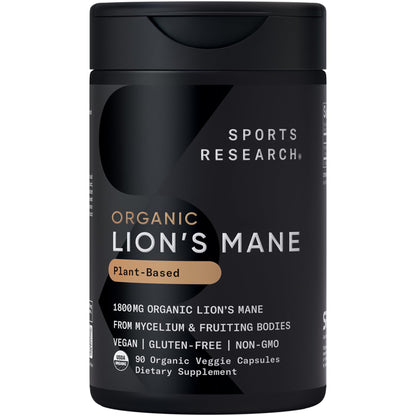 Sports Research® Organic Lion's Mane Mushroom Supplement 1800mg - Brain Health, Focus & Cognitive Supports - USDA Certified Organic · Non-GMO · Vegan - 90 Count Capsules Sports Research buy supplements Au
