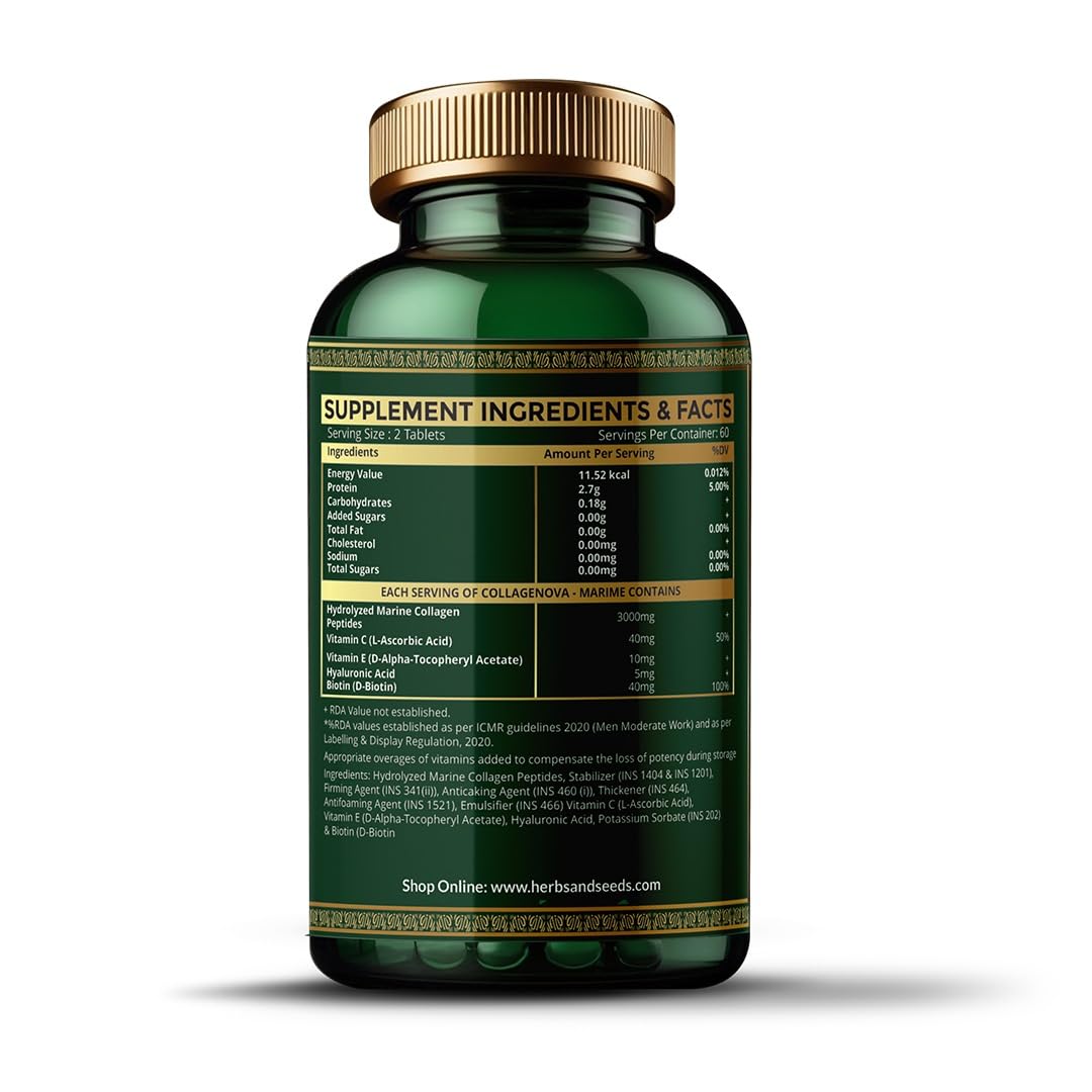Herbs & Seeds Marine Collagen Pills for Women & Men, 120 Capsules | Type I, II, III, V, X - Hydrolyzed Collagen Peptides with Biotin, Hyaluronic Acid & Vitamin C,E Skin, Hair, Nail & Joint Support HERBS & SEEDS buy supplements Au