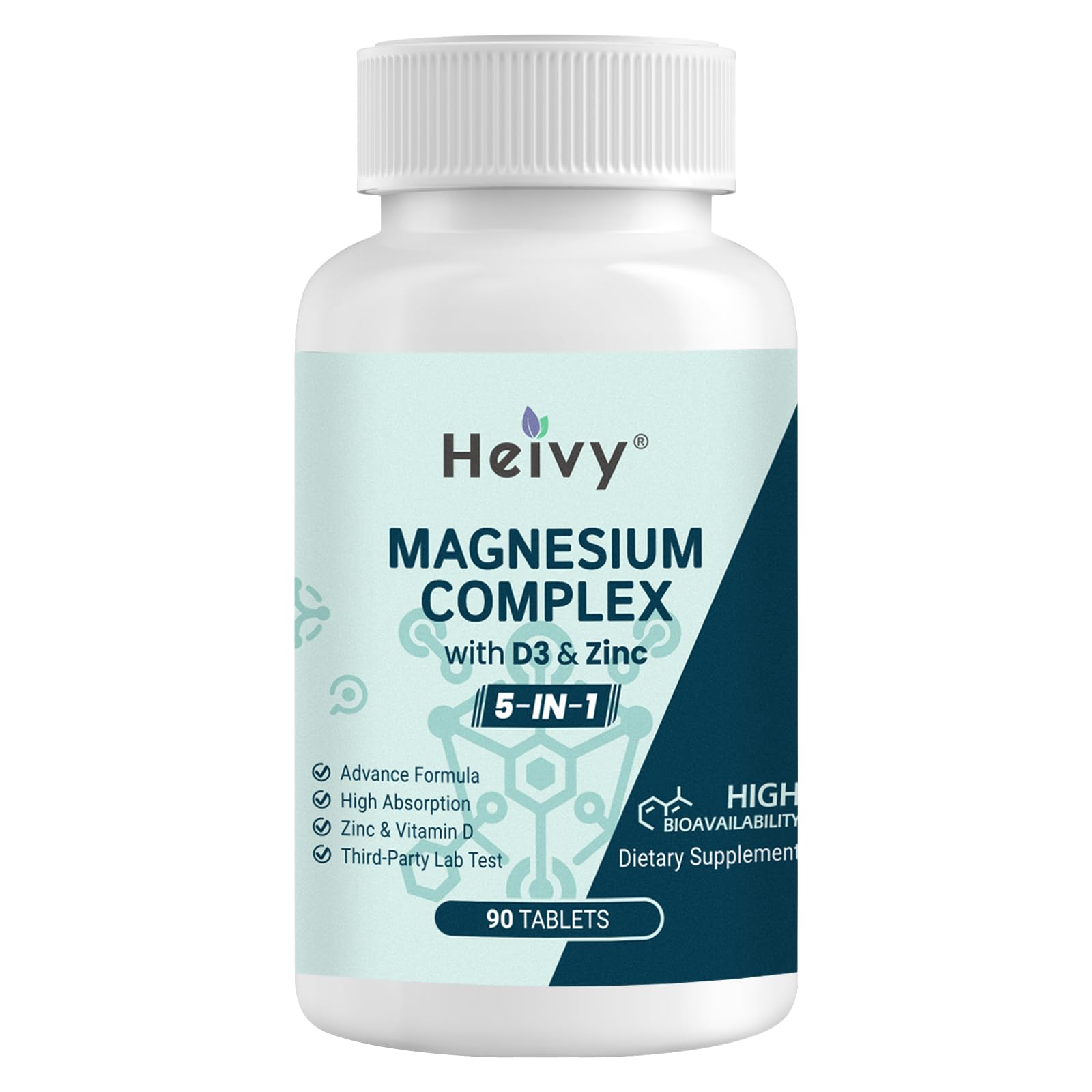 Heivy Magnesium Complex supplement bottle on a white background