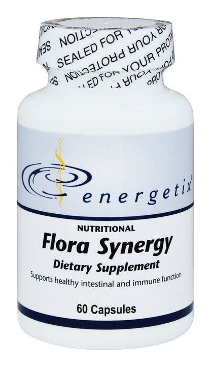 Energetix Flora Synergy dietary supplement bottle on a white background