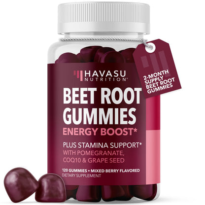Beet Root Gummies with COQ10 & Pomegranate - Nitric Oxide Supplement for Men and Women - Beetroot for Endurance, Performance, Recovery - Vegan, Non-GMO, Gluten Free -