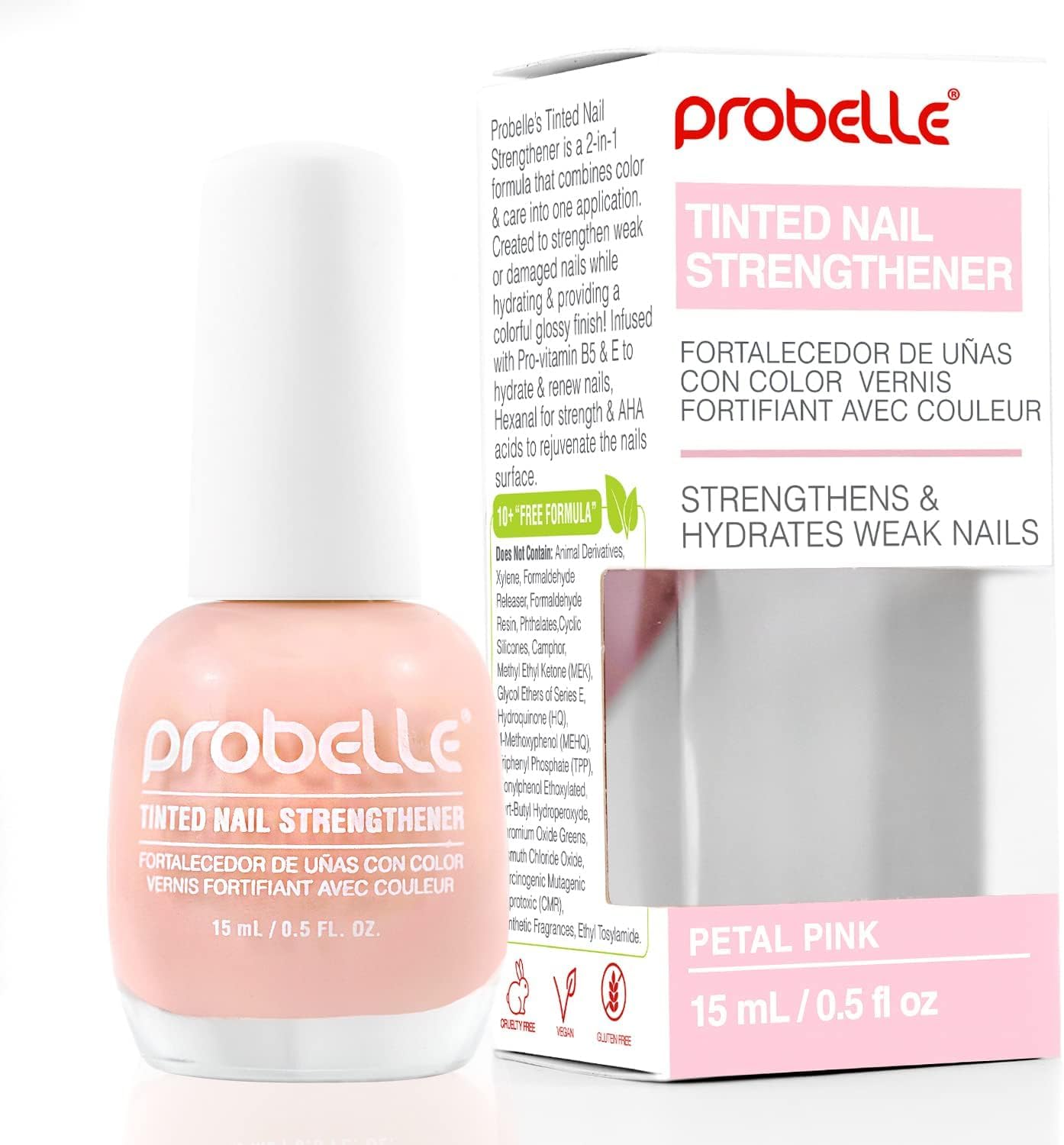 Probelle Tinted Nail Strengthener, Colored Nail Strengthening Treatment, Nail Growth and Repair, Stops Peeling, Splits, Chips, Cracks,