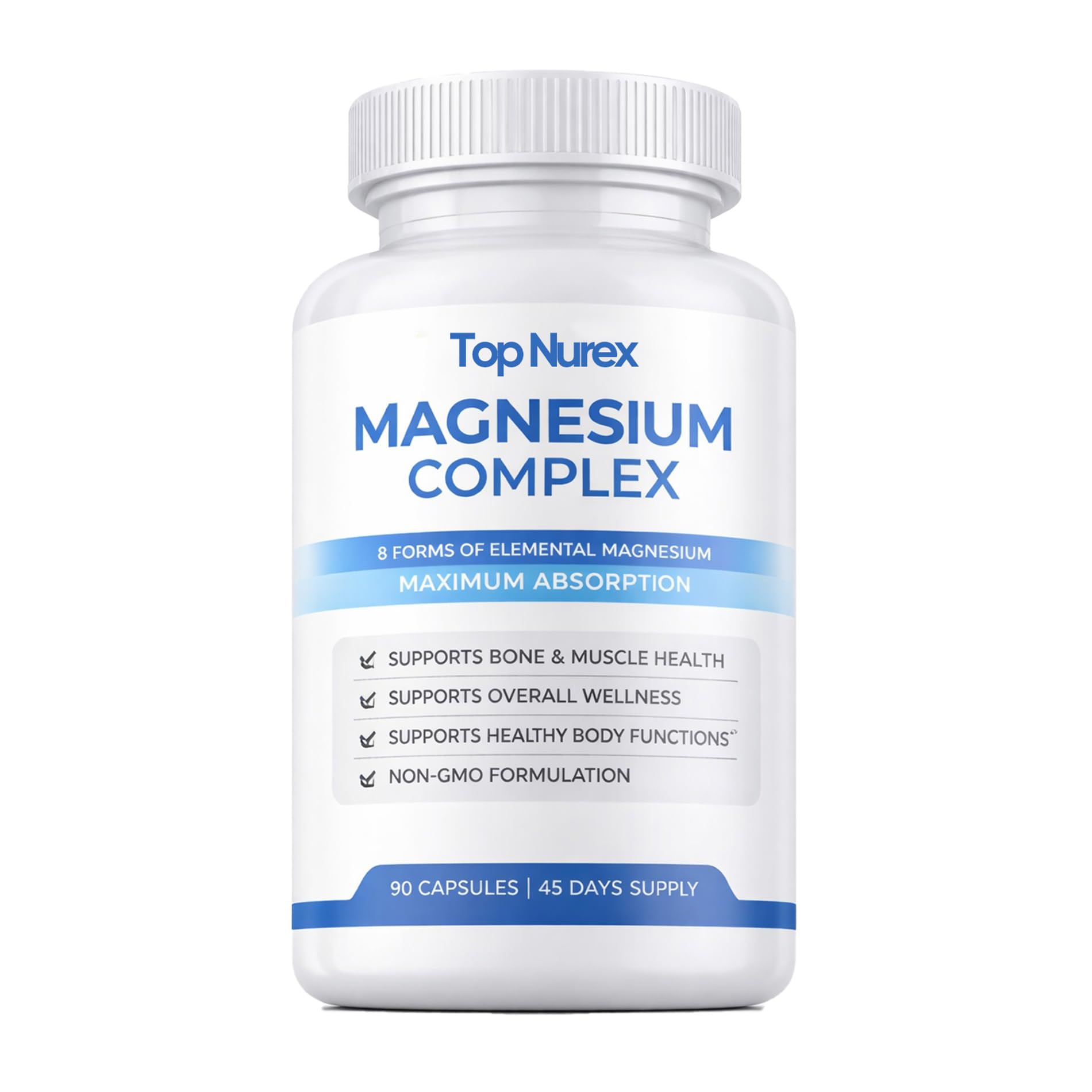Top Nurex Magnesium Complex supplement bottle on a white background