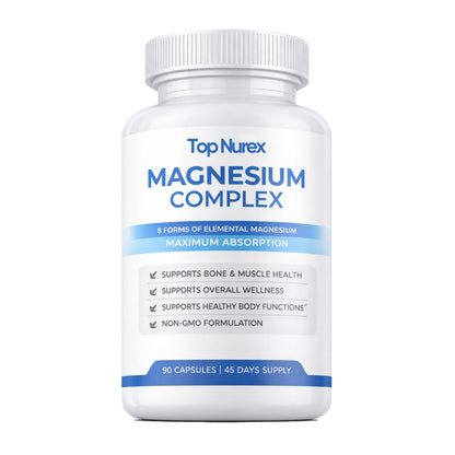 Top Nurex Magnesium Complex supplement bottle on a white background