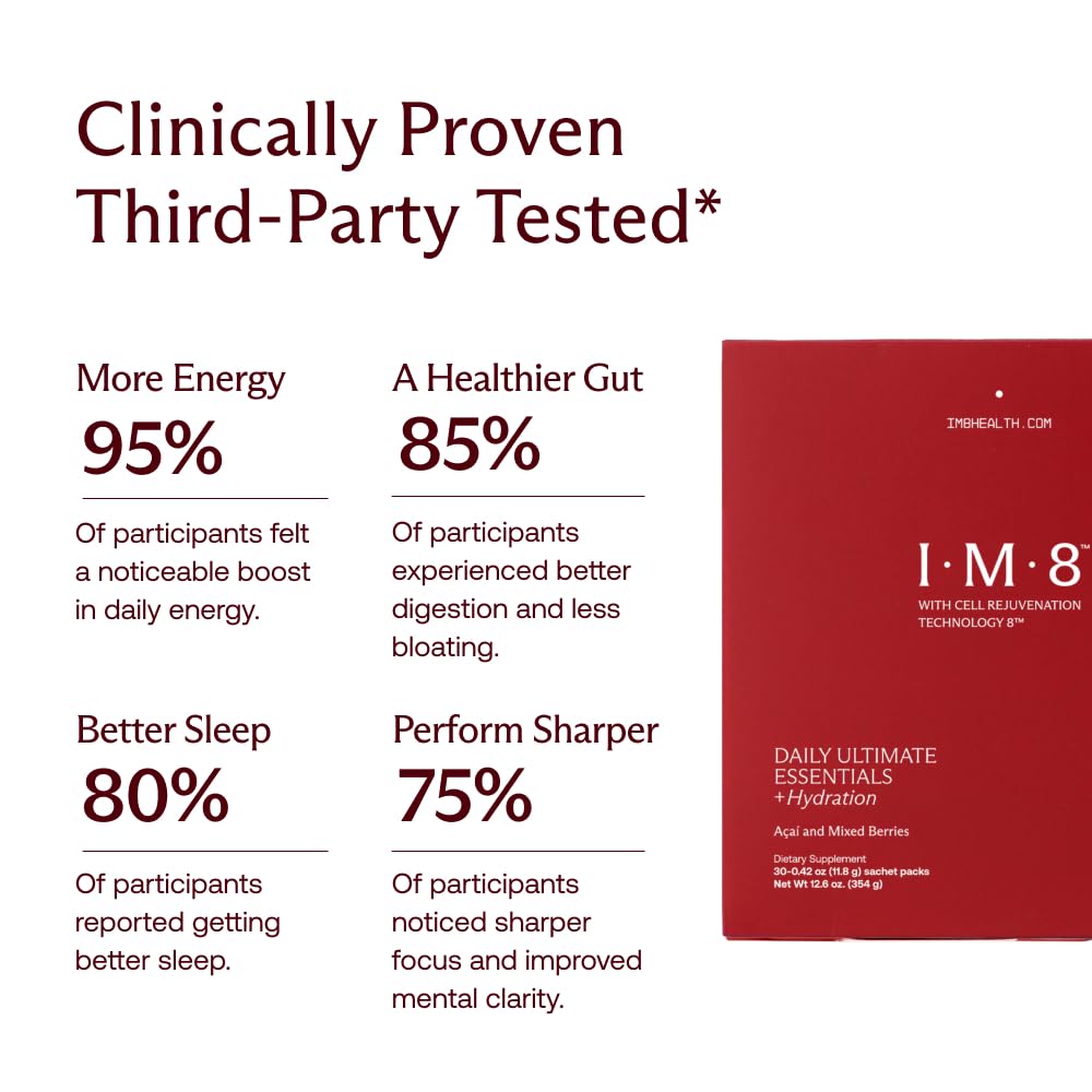 IM8 Daily Ultimate Essentials All-in-One Multivitamin Supplement, 92 Nutrient Rich Ingredients CoQ10, Probiotics, Vitamins, Greens, Gluten Free, Vegan,