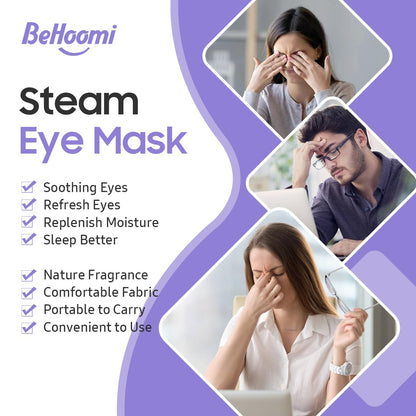 BeHoomi Steam Eye Mask, 10 Packs Heated Eye Mask, Self Heating Disposable SPA Warm Compress for Eyes Sleep Mask, Travel Essentials