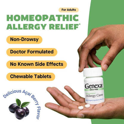 Genexa Allergy Care | Drug Free, Non-Drowsy Allergy & Decongestant Remedy for Adults | Vegan & Non-GMO | Homeopathic Allergy Relief Made Clean | Organic Acai Berry Flavor | 60 Chewable Tablets Genexa buy supplements Au