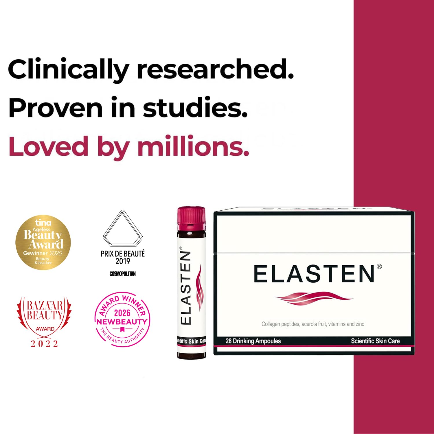 ELASTEN Clinically Tested Collagen Complex for Radiant Skin from Within – Reduces Fine Lines – Supports Healthy Connective Tissue – 28 Liquid Collagen Ampoules (0.85 fl oz / 25 ml Each) Elasten buy supplements Au