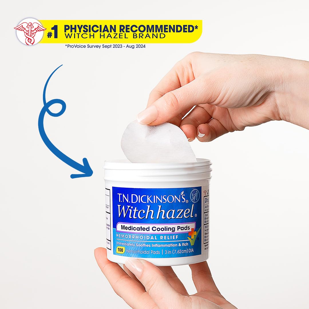 T.N. Dickinson’s Medicated Cooling Pads with Witch Hazel and Aloe | Hemorrhoid Treatment, Postpartum Care, Feminine & Rectal Relief | 100 Rounds T.N. Dickinson'sBuy Supplements Australia