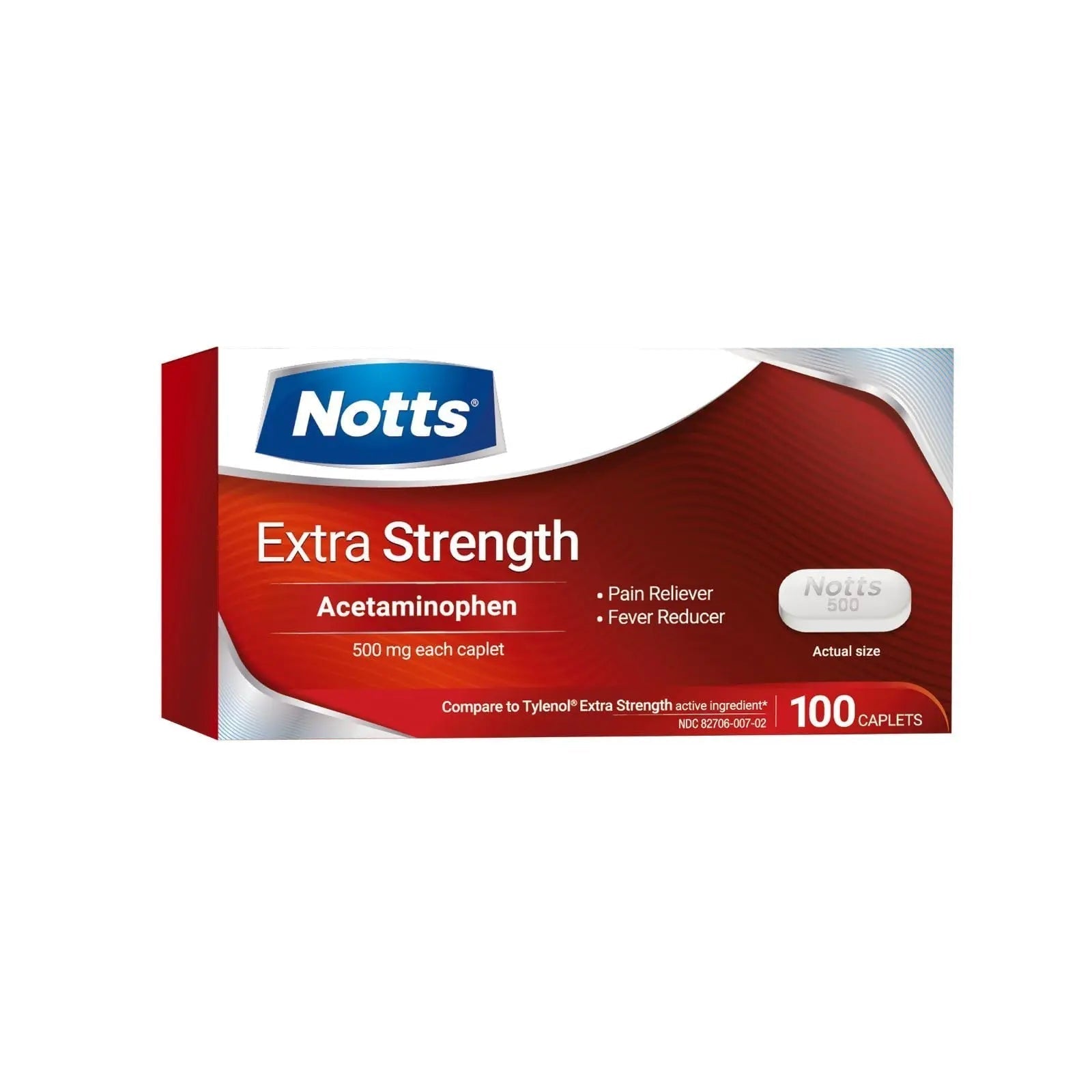 NOTTS Extra Strength 500 mg Caplets with Acetaminophen, Pain Reliever and Fever Reducer for Headache, Backache and Toothache, 100 Count NOTTSBuy Supplements Australia