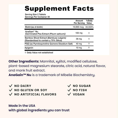 EZ Melts Hair Health Complete - Hair Supplement to Support Strength & Growth - Includes AnaGain Nu, Biotin, Apigenin, Bambo Silica & More - 60 Sublingual Tablets (30 Servings) EZ Melts buy supplements Au