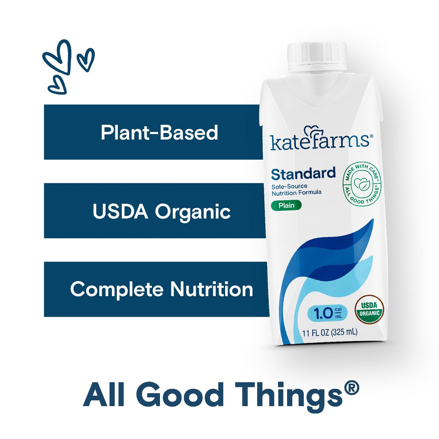KATE FARMS Organic 1.0 Sole-Source Nutrition Shake, Plain, 16g Protein, 27 Vitamins and Minerals, Meal Replacement, Protein Shake, 11 oz (12 Pack) Kate Farms buy supplements Au
