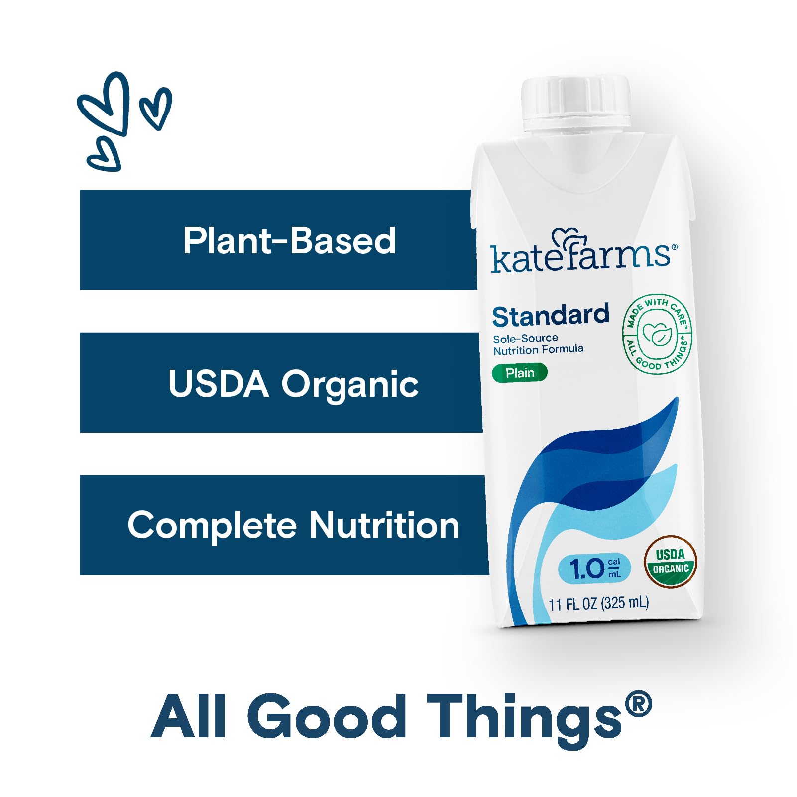 KATE FARMS Organic 1.0 Sole-Source Nutrition Shake, Plain, 16g Protein, 27 Vitamins and Minerals, Meal Replacement, Protein Shake, 11 oz (12 Pack) Kate Farms buy supplements Au