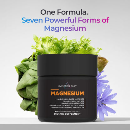 Livingood Daily Magnesium Supplement with Magnesium Glycinate, Citrate, Malate, Oxide, Aspartate, Amino Acid Complex and Chicory Root for Heart Health, Sleep and Muscle Support, 300mg, 60 Capsules Livingood Daily buy supplements Au