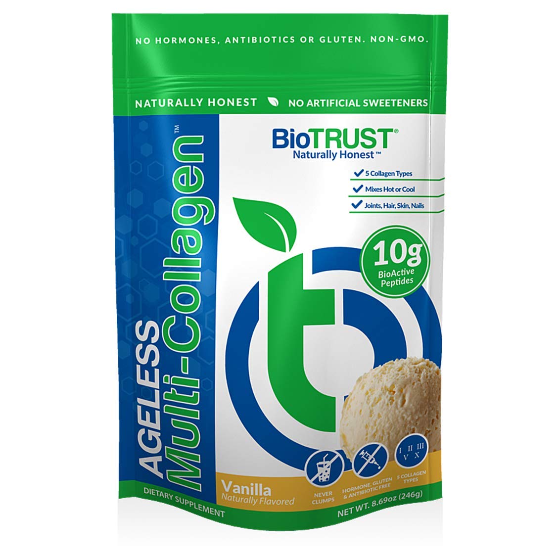 BioTrust Ageless Multi Collagen 5-in-1 Protein Powder (Vanilla) BlenderBottle Bundle