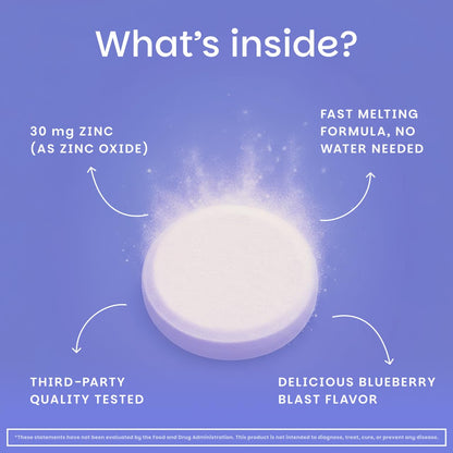 EZ Melts Zinc - Supplement for Immune, Digestive & Skin Health Support - Non-GMO, Vegan & Gluten-Free - Blueberry Blast