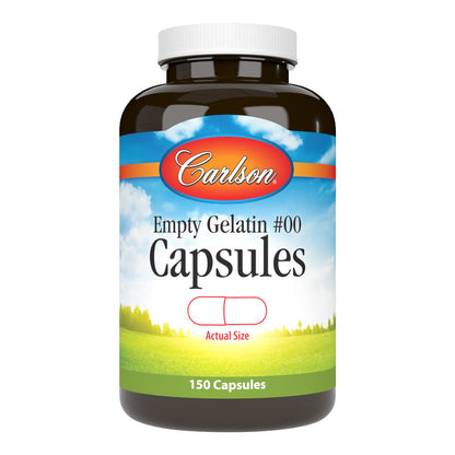 Bottle of Carlson Empty Gelatin #00 Capsules on a white background