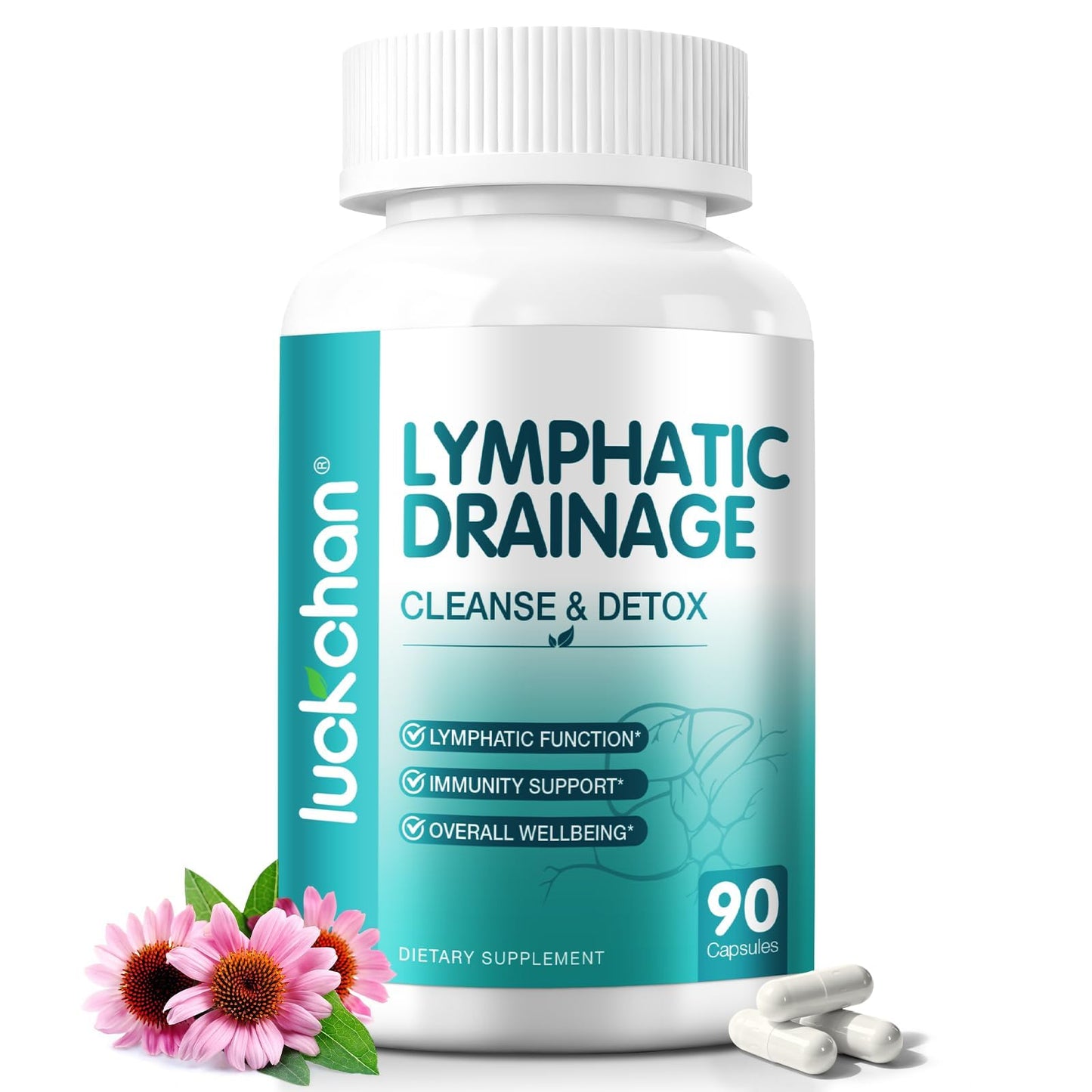 Lymphatic Drainage Supplements - Lymphatic System Support, Fluid Balance, Immune Support - Natural Lymphatic Cleanse & Detox Capsules with Dandelion, Echinacea, Burdock & More, 90 Capsules LUCKCHAN buy supplements Au