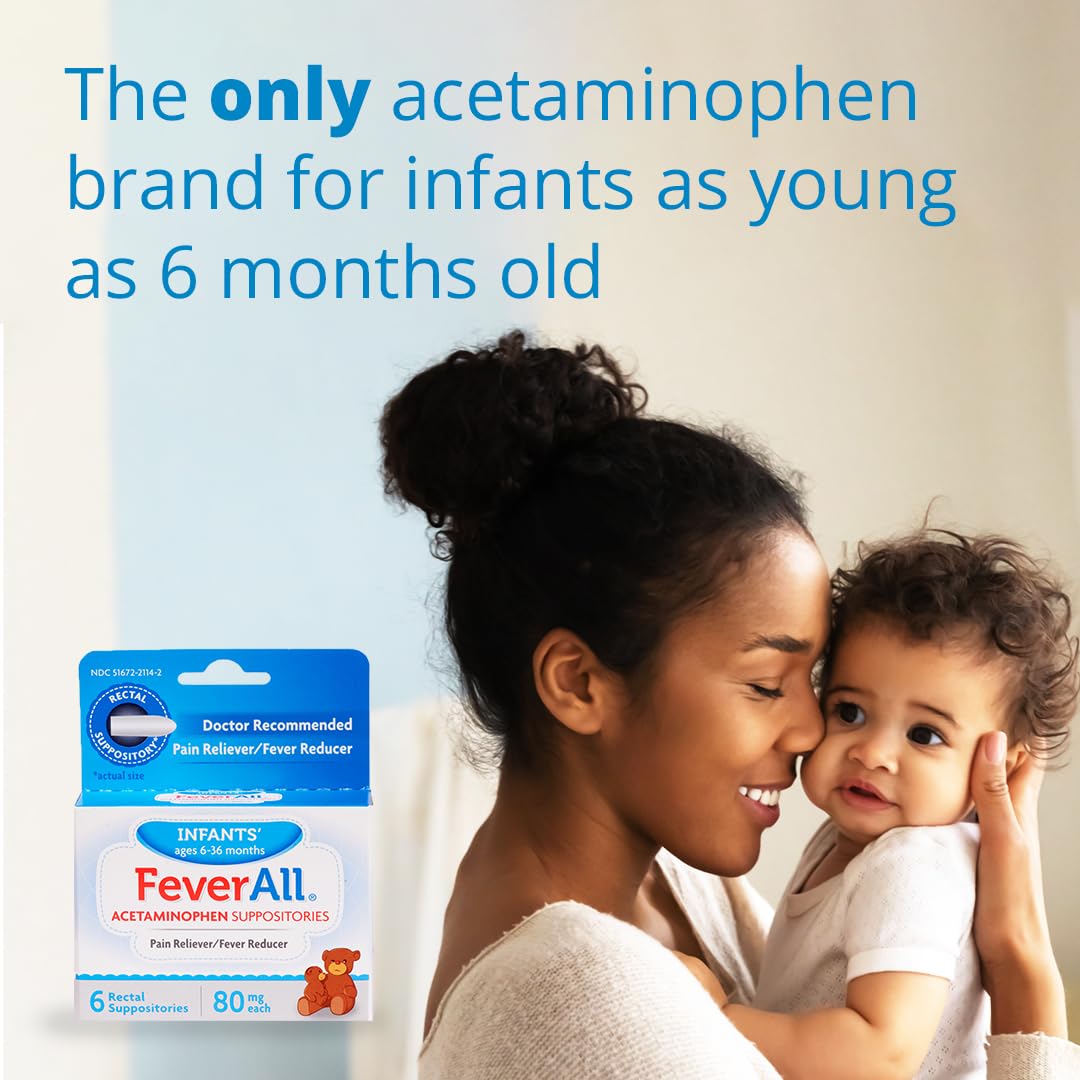 Feverall Infant Acetaminophen Suppositories 6 Rectal Suppositories 80mg Each Pain Reliever/Fever Reducer. Paraben Free, No Artificial Colors or Other preservatives. Ages 6-36 Months (Pack of 2) FeverallBuy Supplements Australia