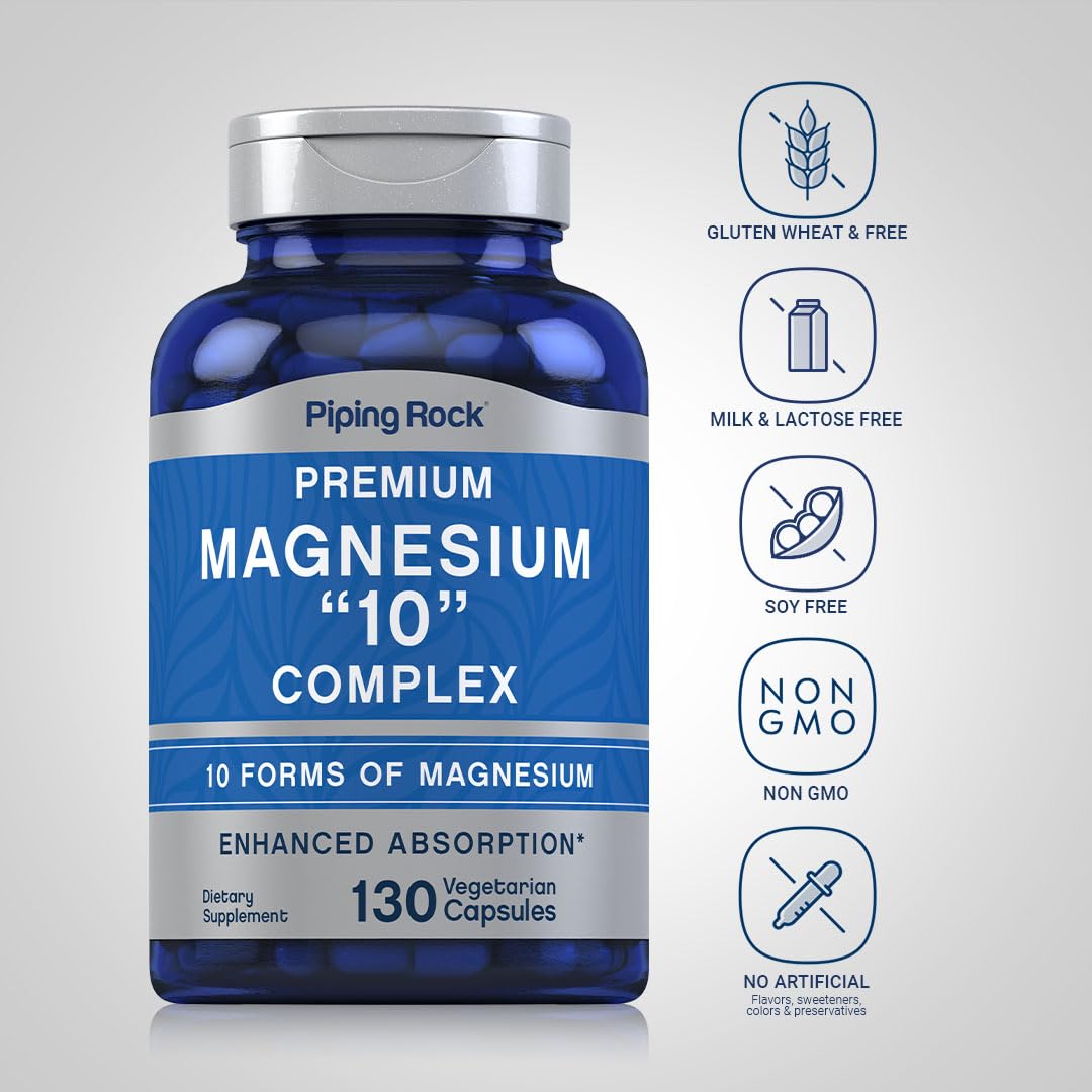 Piping Rock Magnesium 10 in One Complex | 130 Capsules | Supplement for Men and Women | Vegetarian, Non-GMO, Gluten Free Piping Rock buy supplements Au