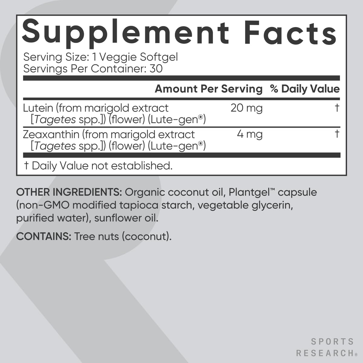 Sports Research® Lutein and Zeaxanthin Capsules - Eye Health Support Supplement Made with Lute-Gen® and Organic Coconut Oil - Vegan Friendly & Non-GMO Verified - 30 Veggie Softgels Sports Research buy supplements Au